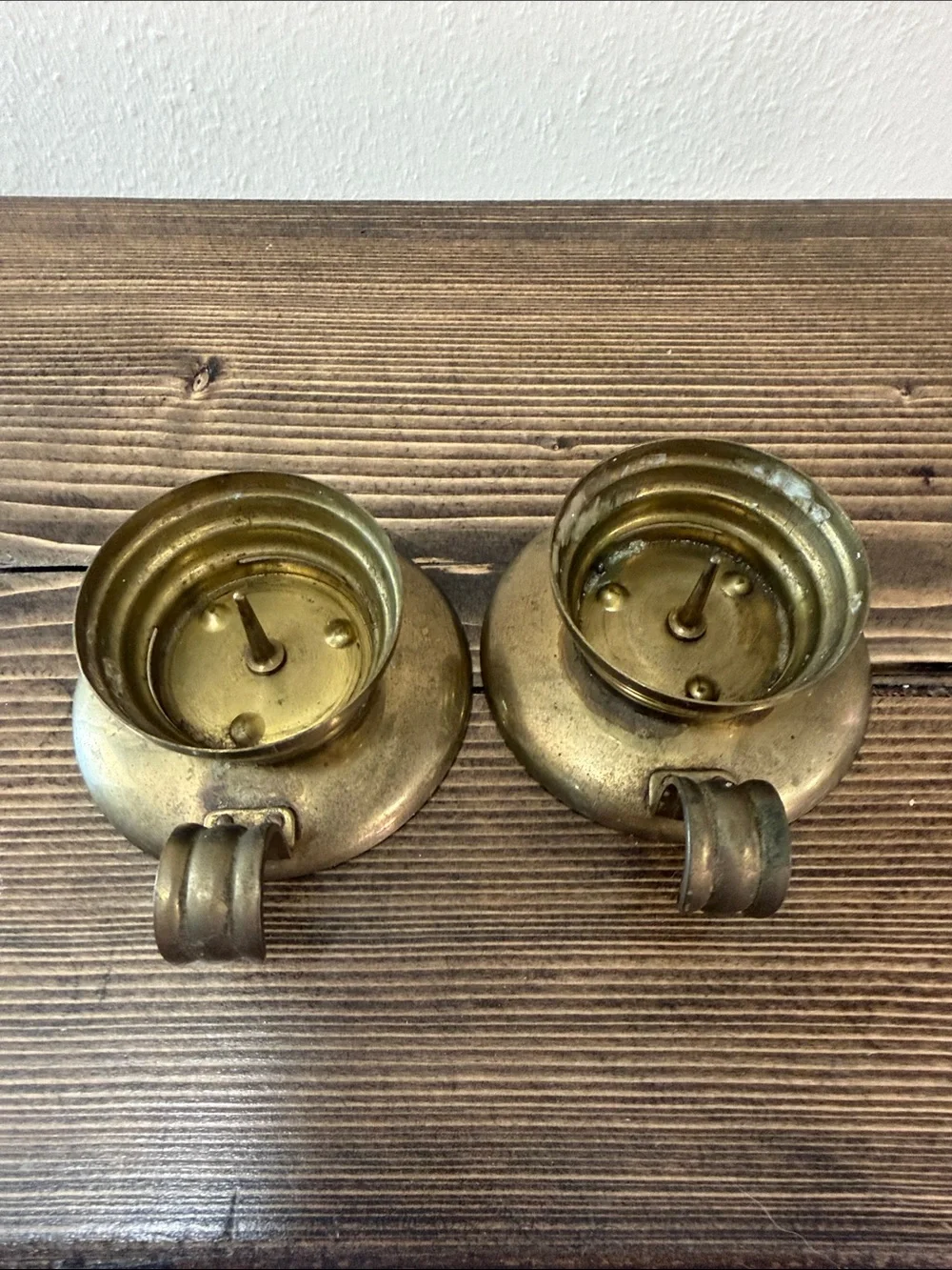 Vintage Brass Chamberstick Candle Holders Pair Finger Loop Farmhouse Decor